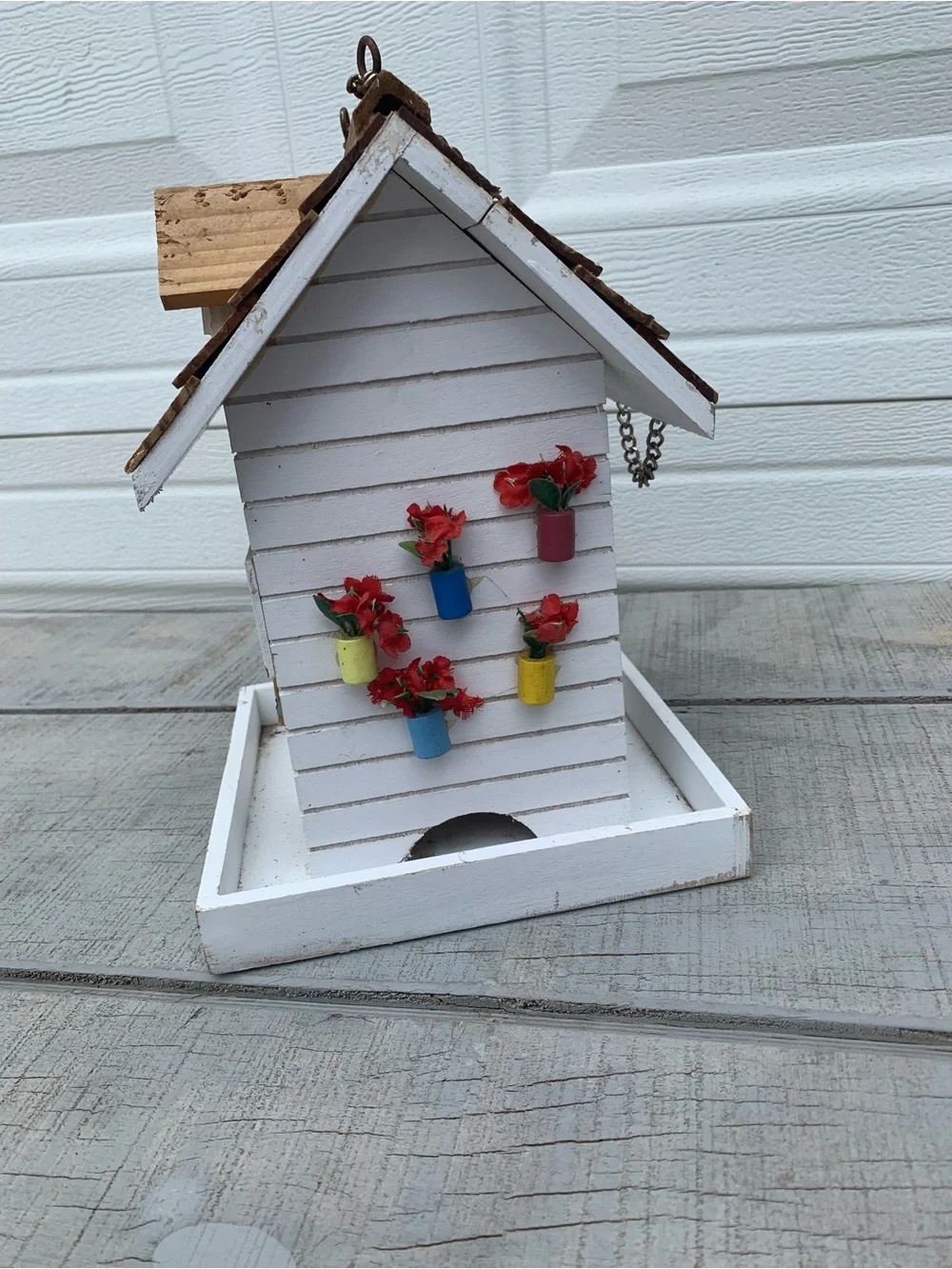 Home Bazaar Handcrafted Feeder Bird House-White Country Cottage Workshop/Garden